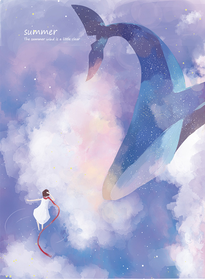 com 唯美手绘梦幻海洋鲸鱼创意艺术北欧插画精美壁纸背景 psd分层素材
