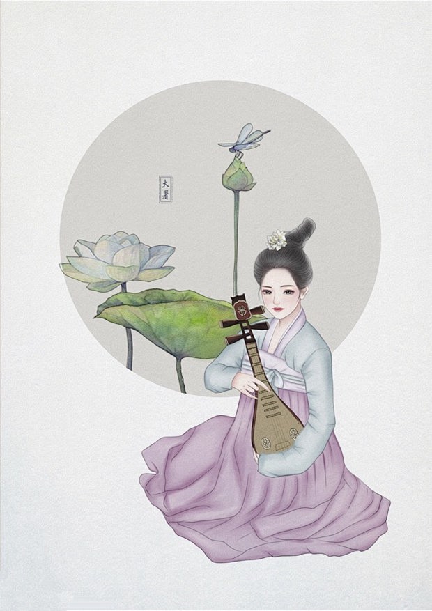 唯美汉服美女的古风人物手绘插画图片