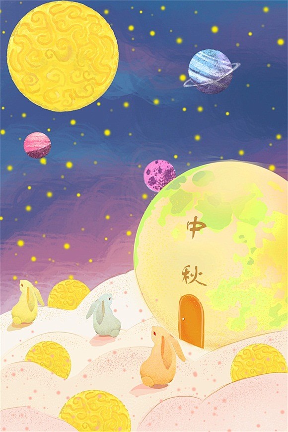 com 936号2018年中秋节插画十五佳节团圆月饼玉兔赏月海报psd设计素材