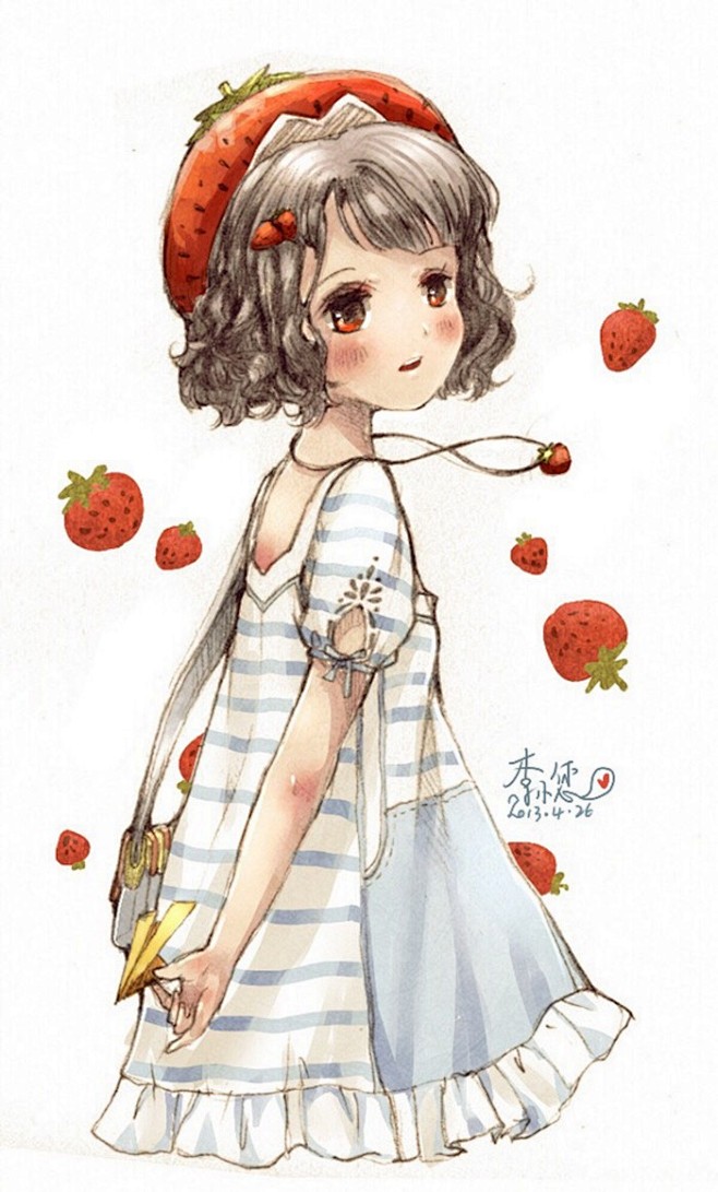 草莓彩铅绘画插画
