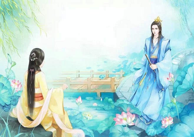 手绘古风人物系列一双古装情侣美人背影古风美人手绘情侣头像古风场景