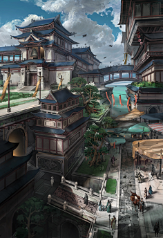 谢庚辛采集到中国风场景气氛图古风山水建筑武侠仙侠cg原画游戏美术