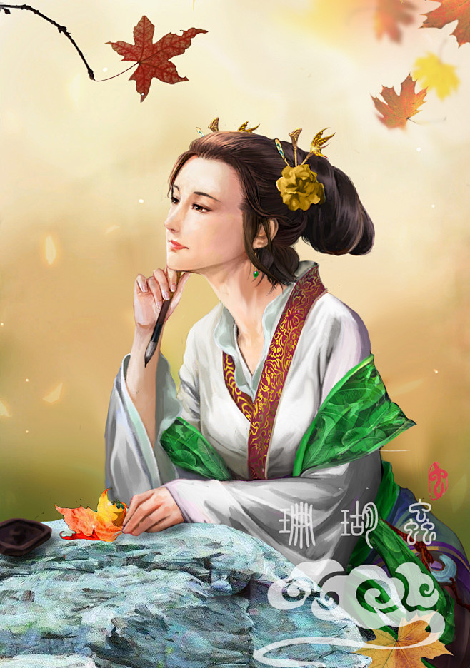 李清照,号易安居士,宋代女词人,婉约词派代表,有