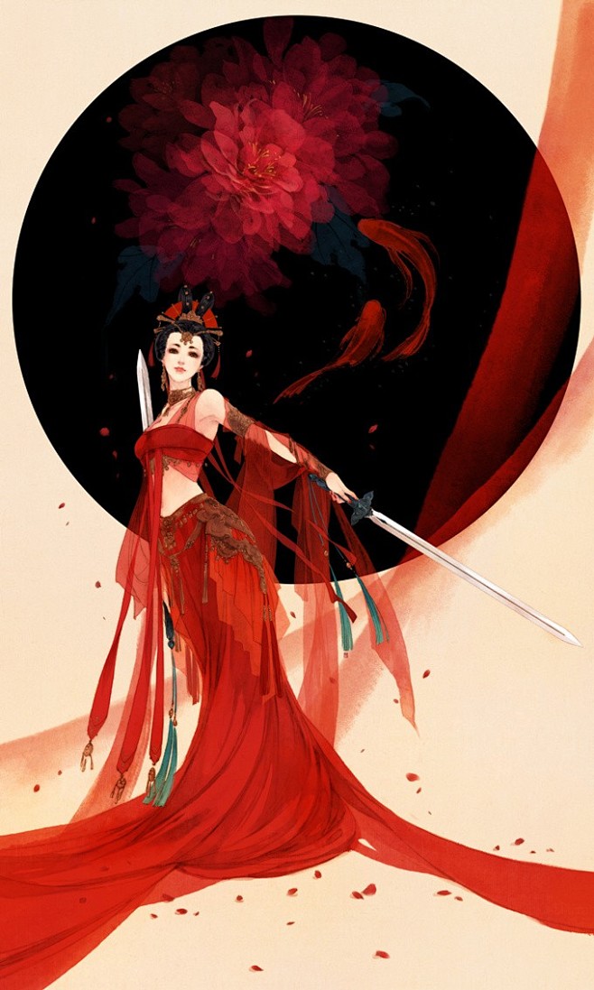 古代美女水粉画手绘插画壁纸古装古风