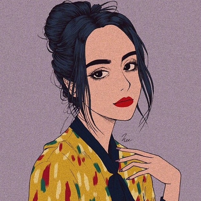 欧美复古少女头像手绘