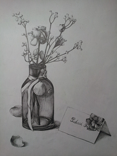 《植物与花器的完美搭配》 #素描# 一个简单清透的玻璃花瓶里插着几支