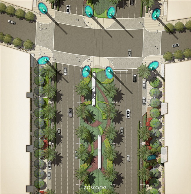 com 国外城市道路景观规划设计总平面图-psd总平面图素材下载 zoscape