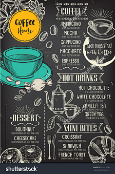 向量咖啡馆与手绘图形模板.咖啡传单.-食品及饮料,复. hellorf.com