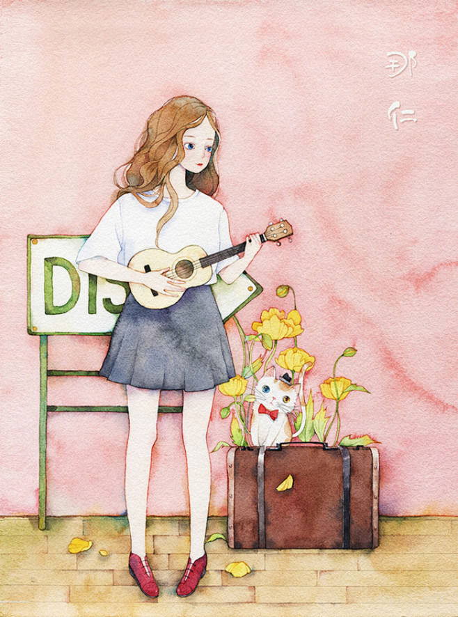 水粉森系少女