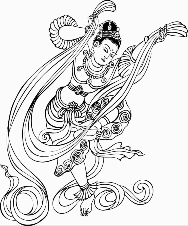 敦煌莫高窟飞天仕女仙女线描图