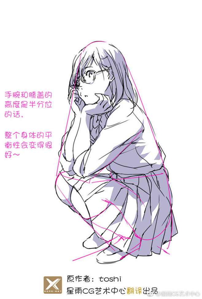 动漫插画女生蹲着的姿势参考图 蹲下的女孩姿势怎么画画法_www.