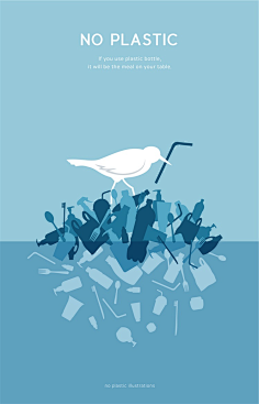 com 环境保护地球海水污染塑料垃圾企鹅金鱼插画海报