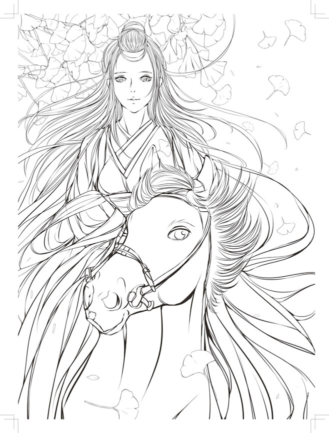 唯美古风涂色素描集 临摹线稿涂鸦手绘古风填色书 水彩古风人物绘画