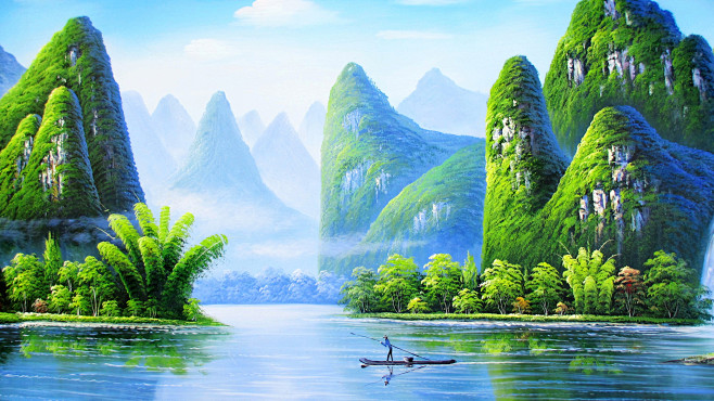 美丽漂亮的桂林山水风景精美绘画桌面壁纸360图片