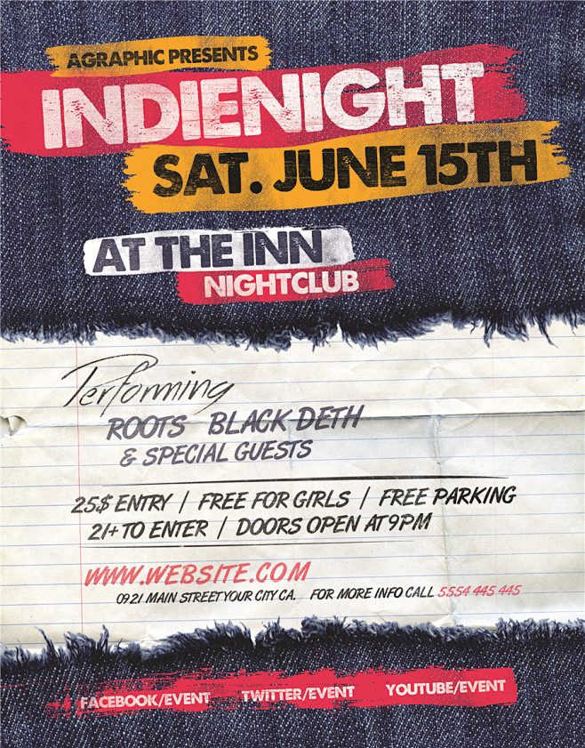 音乐会吉他乐器演唱会英文字体 传单海报PSD