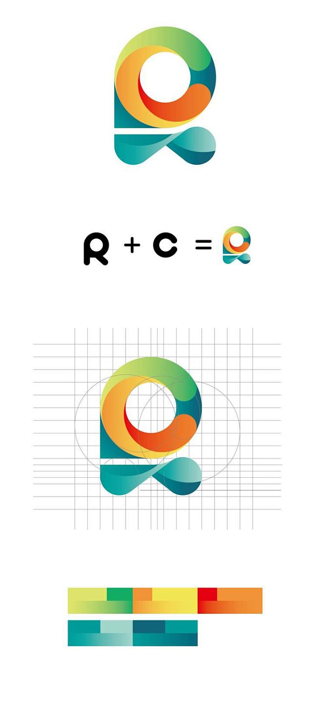 logo设计多彩渐变字母r字母c热