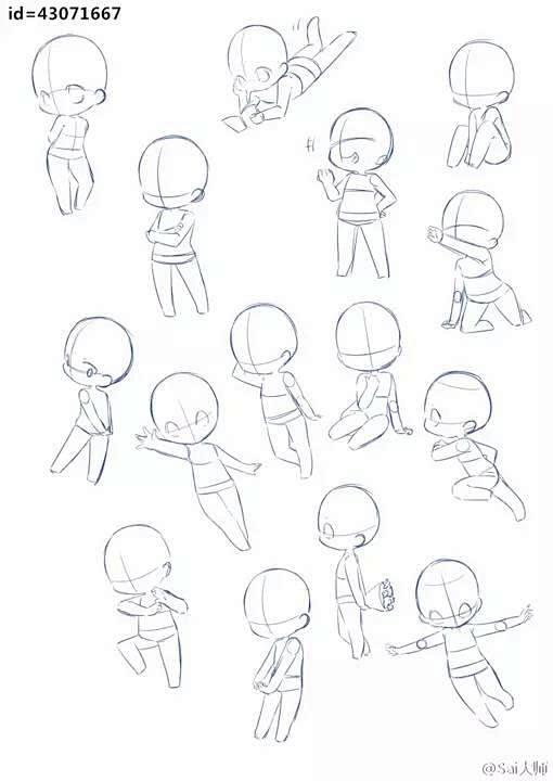 10:34:03一组超全超细致的q版人物动作pose简笔画素材结构,动态图图