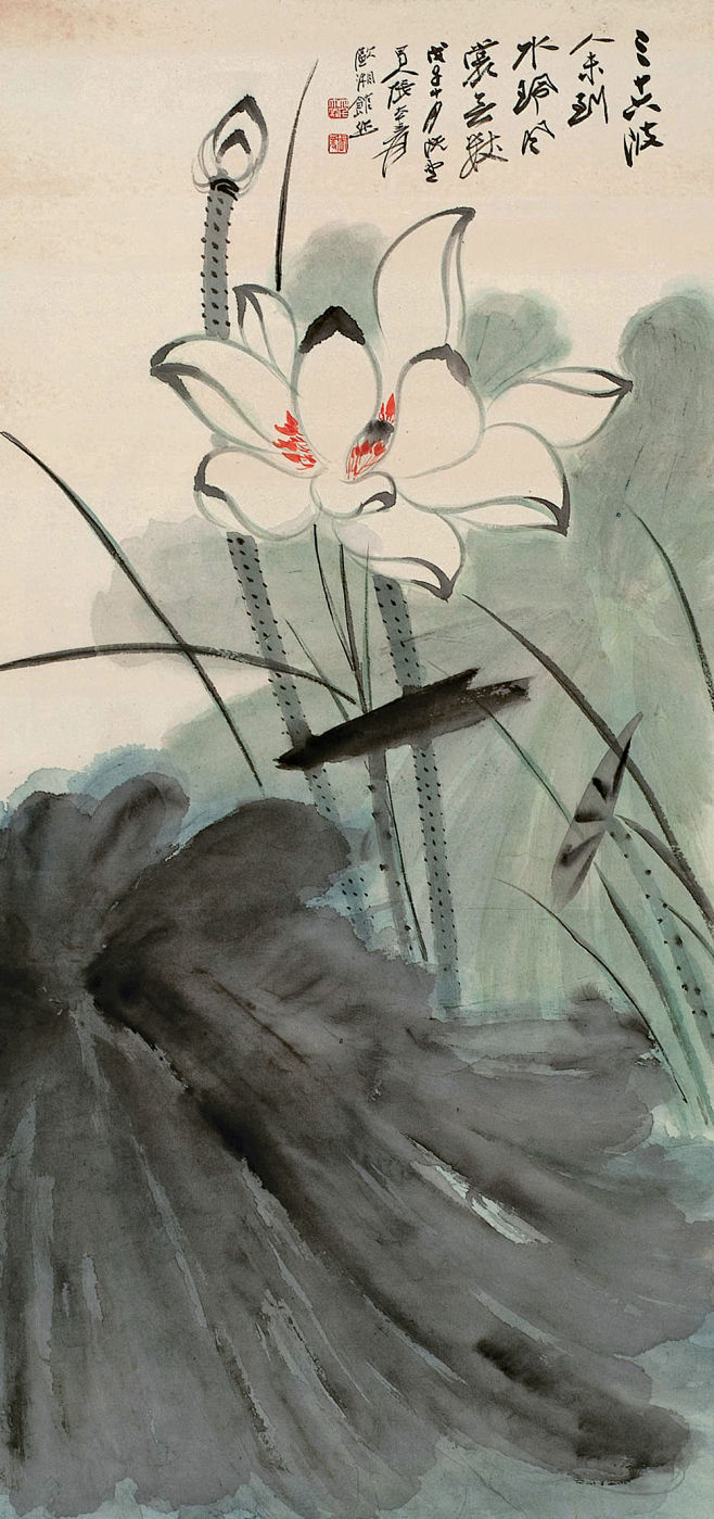 国画大师张大千荷花作品