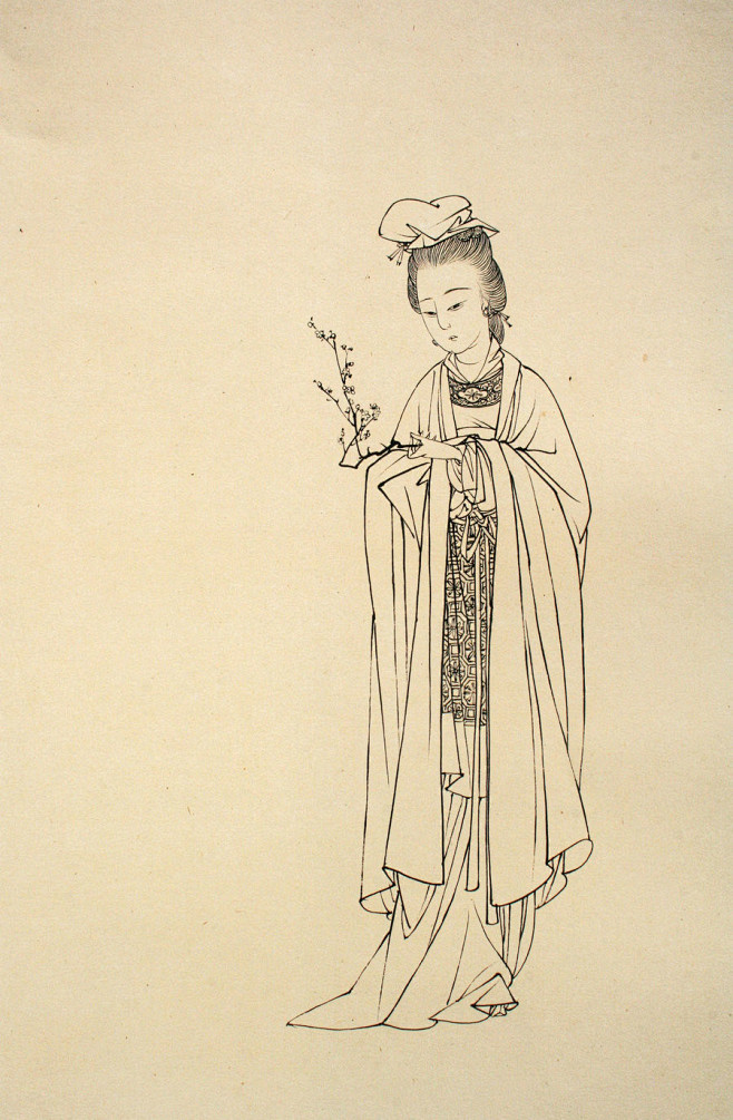 蔡岚工笔画仕女线稿