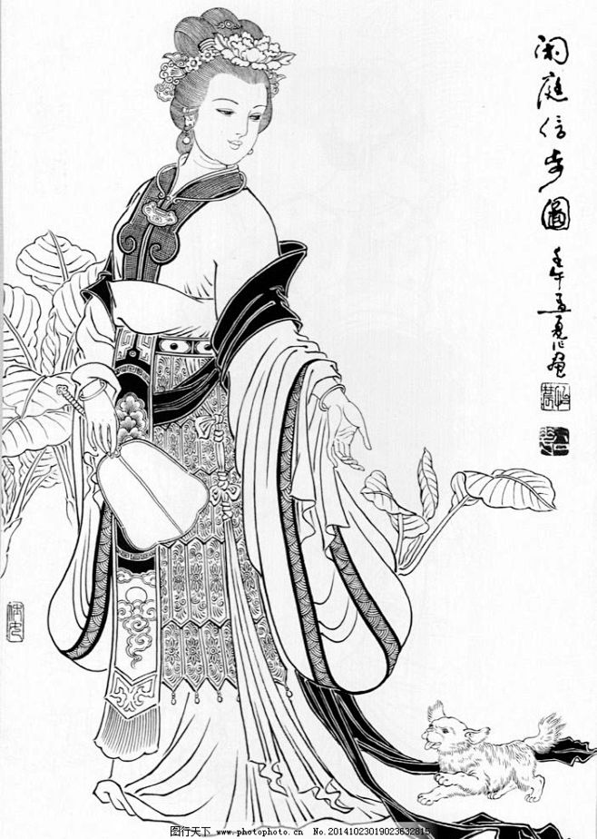 高清仕女白描白描仕女图工笔白描底稿国画水墨绘画古代人物