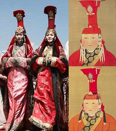 蒙古国女模特和元代皇后画像蒙古国的服饰复原是比较认真的