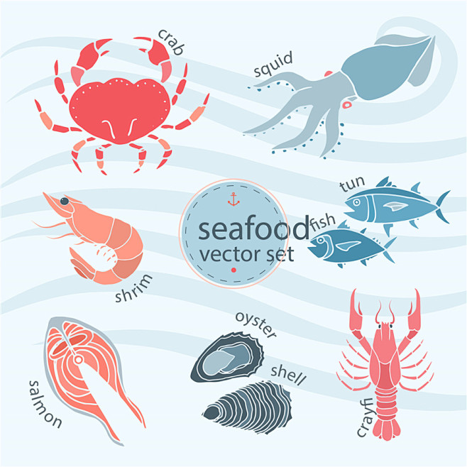 手绘海鲜水产鱼虾蟹餐厅插图图形海报包装ai矢量设计素材7