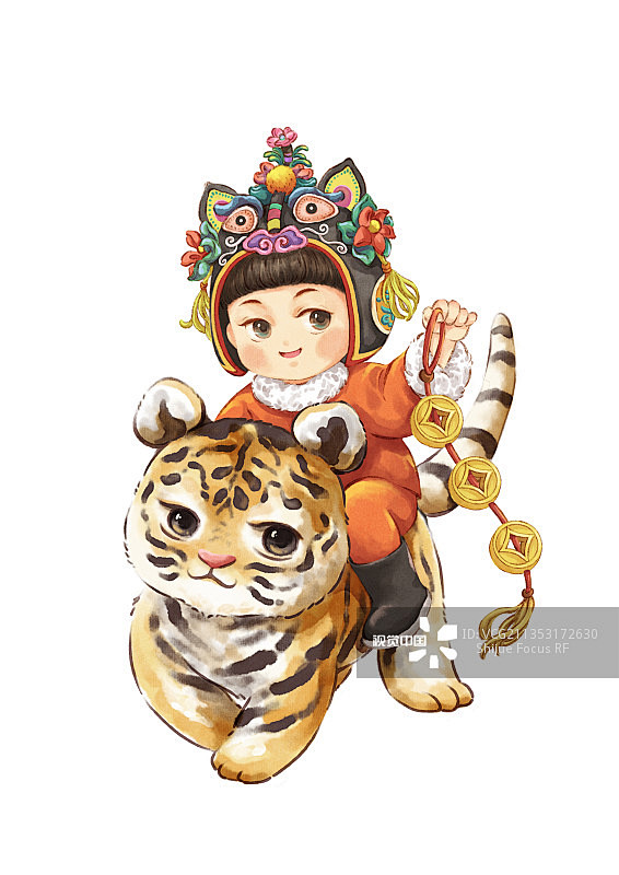 周前虎年虎头帽福娃骑老虎(女孩版)图片素材插画titty02同采自www