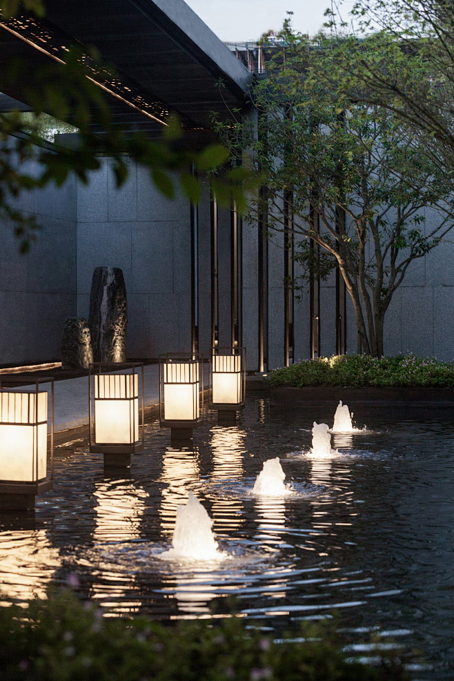 福州中海锦城花园展示区现代简雅夜景灯光涌泉灯具景观设计sed新西林