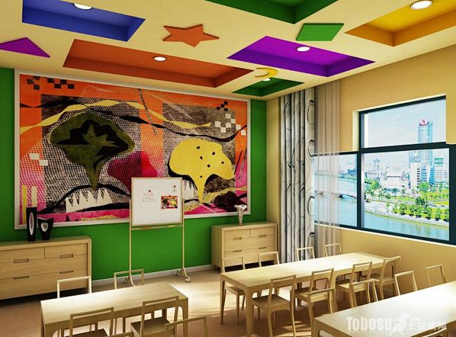 幼儿园设计效果图之教室背景墙墙面装修土拨鼠装饰设计门户