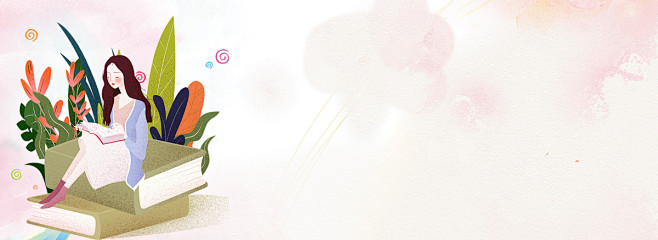 卡通风人物阅读淘宝banner背景图片素材