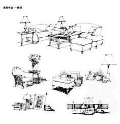 com 手绘学习方案,4 手绘组合家具线稿的画法,技巧及其练习方法_手绘