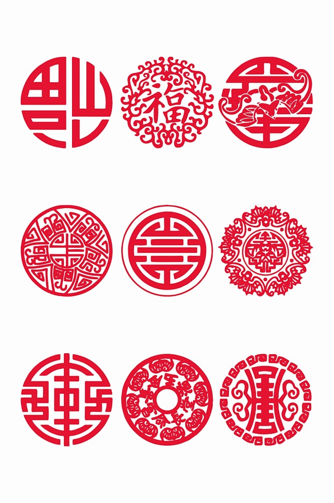 矢量红色虎年传统中国风窗花剪纸元素cdr