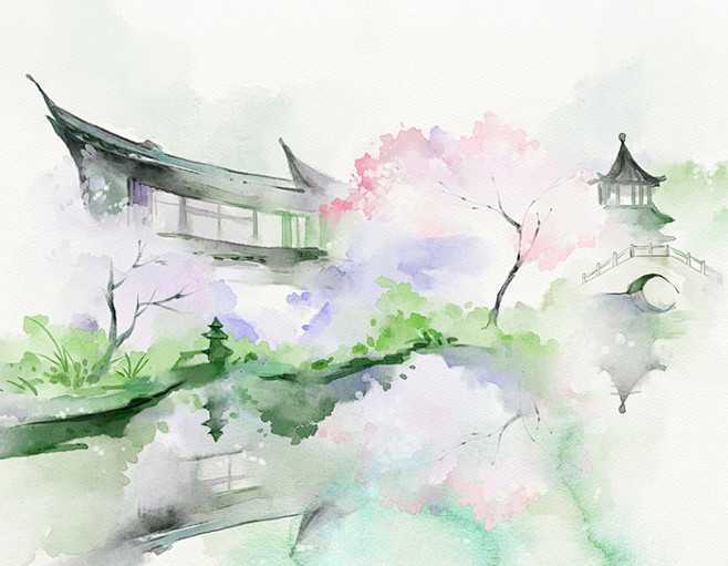 com 电脑临摹水彩画-画措_水彩,水墨,临摹,风景_涂鸦王国插画 poocg.