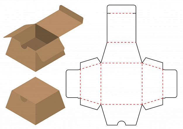 翻盖产品包装盒刀版展开图模板矢量图素材