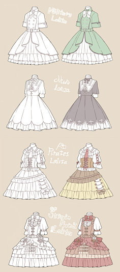 《绘画干货!82款动漫人物 lolita服装,裙子,衬衫/制服等!转需!