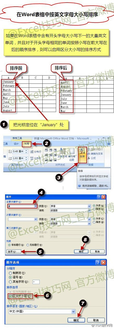 在WORD表格中按英文字母大小写排序【转