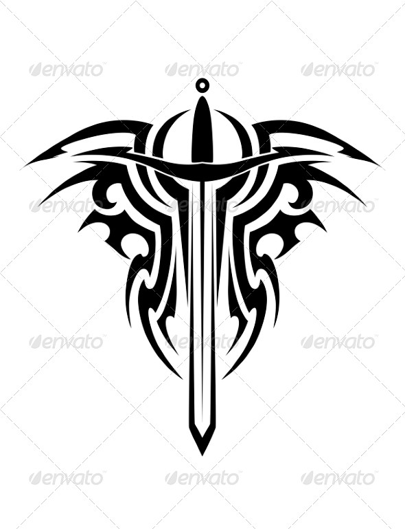 与中世纪的剑部落纹身——纹身矢量tribal tattoo with medieval s