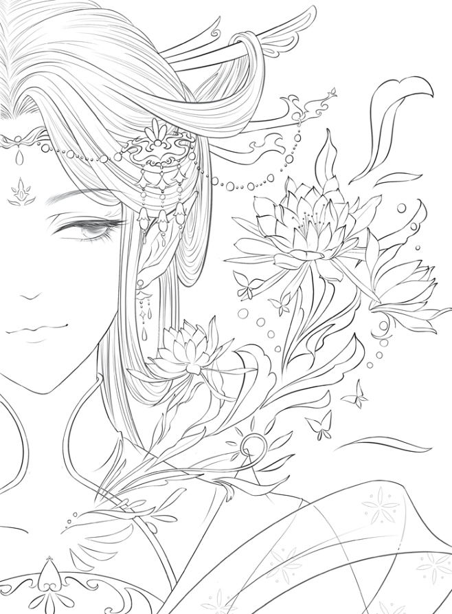 线稿-花瓣网|陪你做生活的设计师 | 黑白古风线稿人物