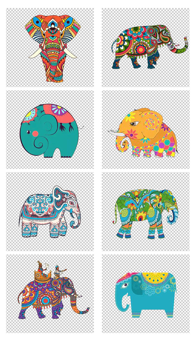 免扣手绘动物印度旅游印度大象png素材