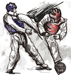 com 手绘水墨人物中华武术拳击跆拳道动作速写矢量设计素材 f005-淘宝