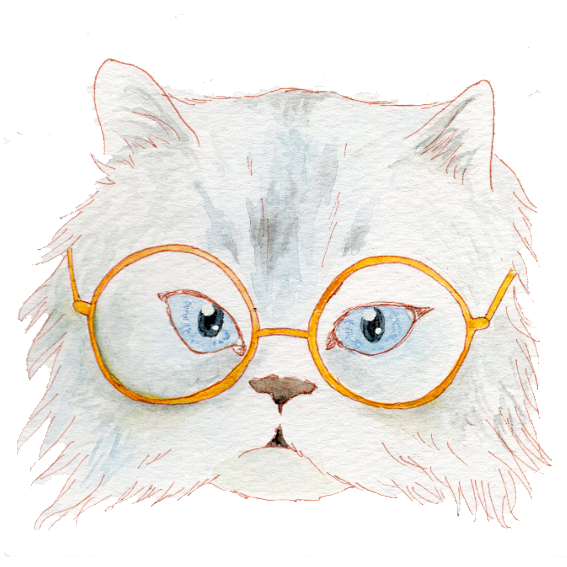 戴眼镜的猫咪水彩插画mydesy淘灵感