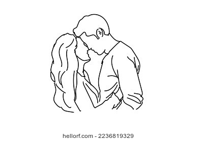 情侣接吻拥抱温馨浪漫爱情简易线稿插画