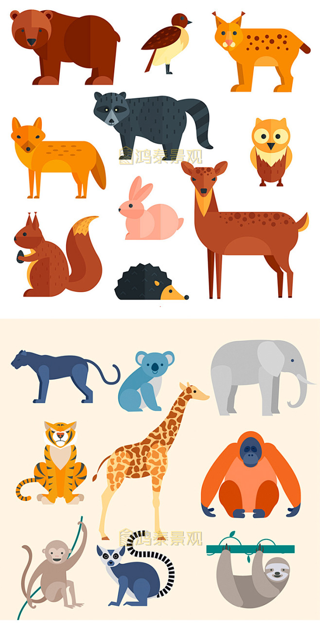 插画风可爱卡通森林海洋小动物扁平野生动物宠物ai高清图片ps素材淘宝