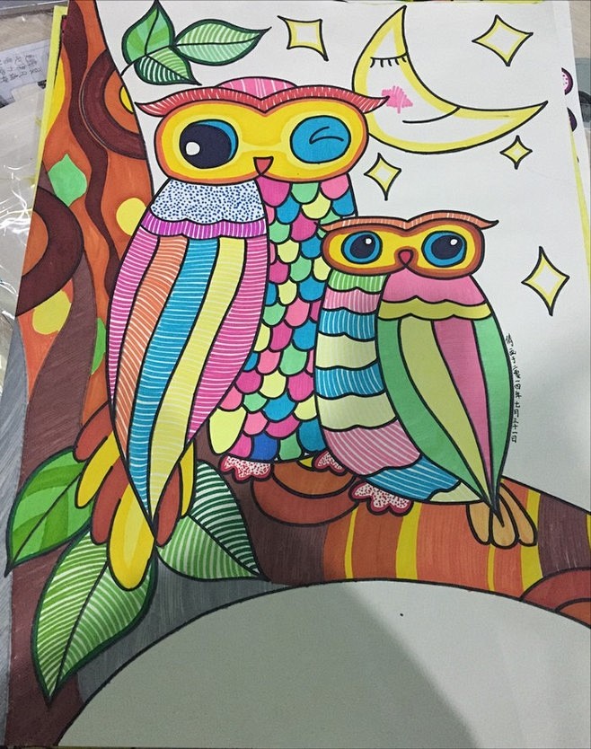 动物儿童画猫头鹰