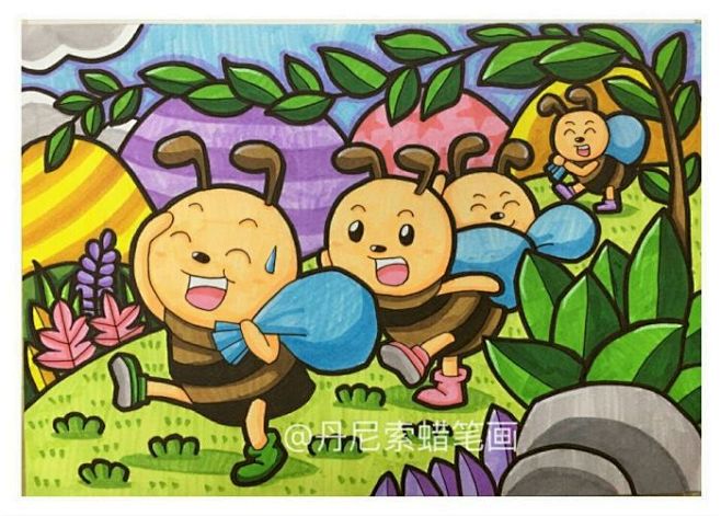儿童画插画蚂蚁搬家
