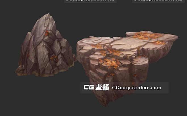 手绘半写实秋景低模山石头岩石山体3dmax模型素材游戏场景资源淘宝网