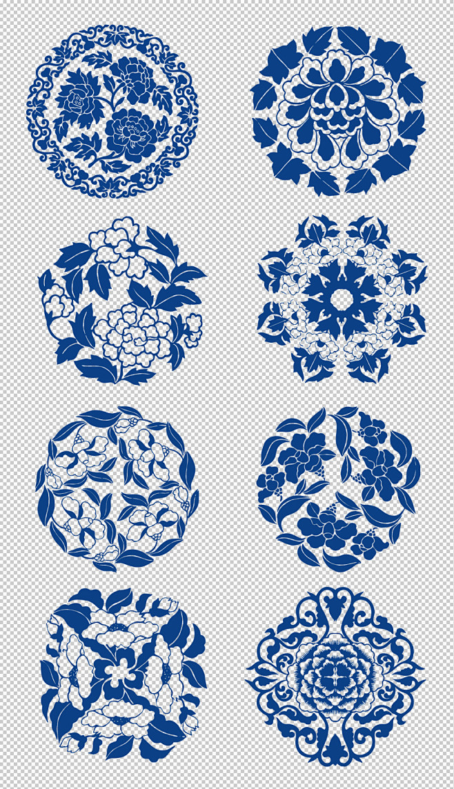 中国风青花瓷花纹图案底纹png素材psd