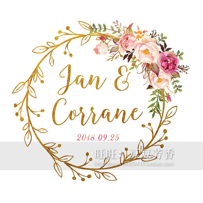 y35小清晰花环婚礼logo设计图婚礼标志图婚礼迎宾牌kt板设计素材淘宝