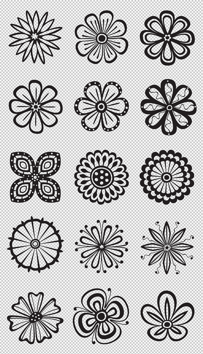 中国风传统线条花朵纹样png免扣背景素材