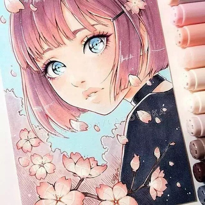 asialadowska马克笔上色绘画